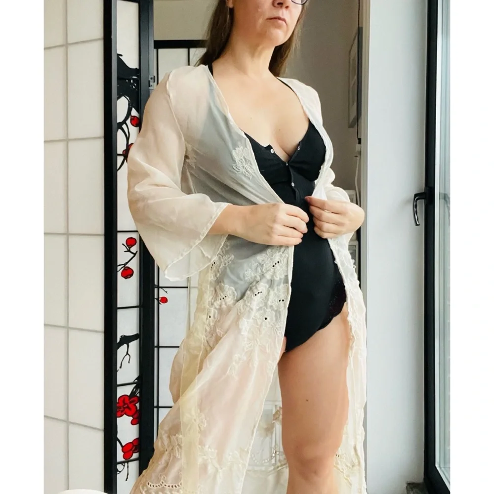 McClintock Sheer Sleeve Floral Embroidery Long Intimates - Picture 7 of 14